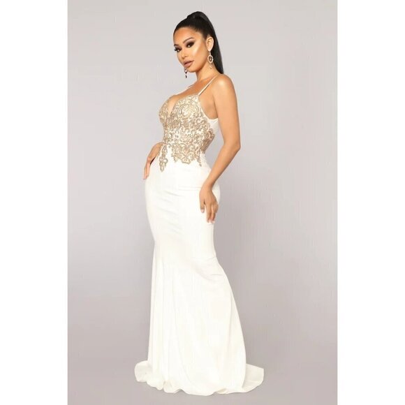 NWT Fashion Nova Evening In Paris Embellished Cream Maxi Dress - XL - Picture 16 of 16